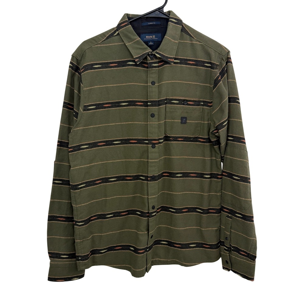 Roark Shirt Mens Small Green Nordsman Flannel Southwestern Stripe Long Sleeve